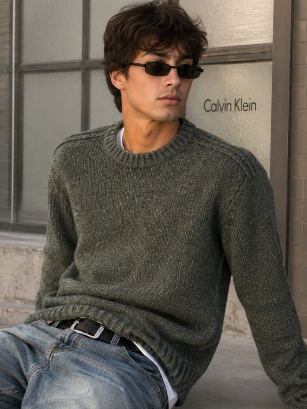 Vintage Y2K Calvin Klein Mens Wool Sweater Olive Green size M